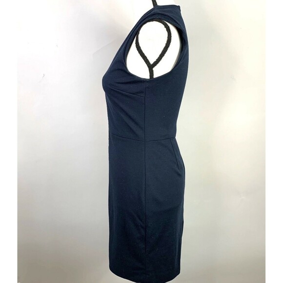 Banana Republic Sleeveless Sheath Dress Women O Navy Faux Leather Front Detail - Picture 10 of 12